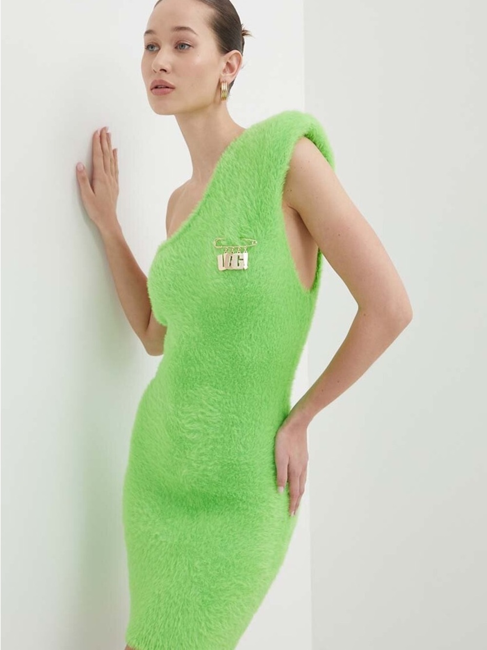UGG All Gender URSEEN Dress Neon Green Fuzzy with Logo Charm Pride Collection